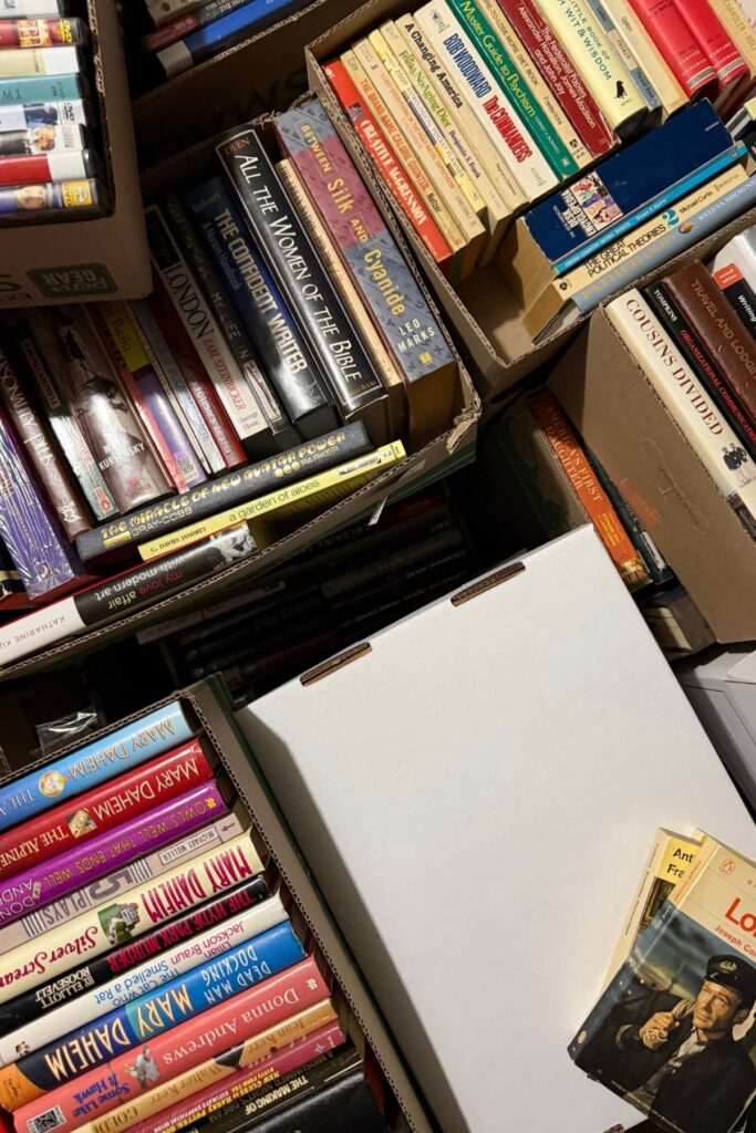 books with spines lined up and boxed